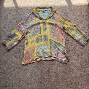 citron 100% silk blouse medium art to wear renaissance europe lightweight